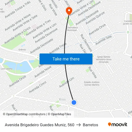 Avenida Brigadeiro Guedes Muniz, 560 to Barretos map