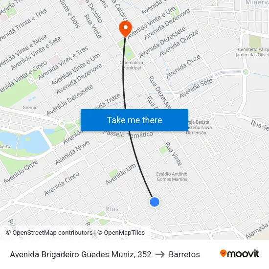 Avenida Brigadeiro Guedes Muniz, 352 to Barretos map