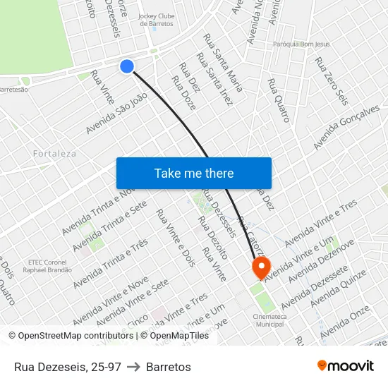 Rua Dezeseis, 25-97 to Barretos map