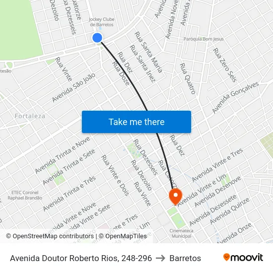 Avenida Doutor Roberto Rios, 248-296 to Barretos map