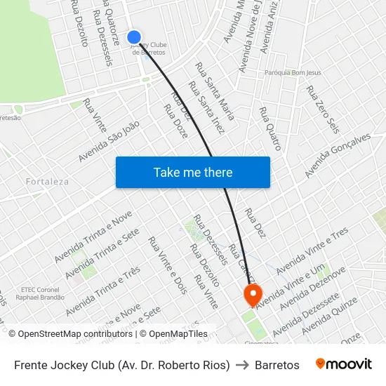 Frente Jockey Club (Av. Dr. Roberto Rios) to Barretos map