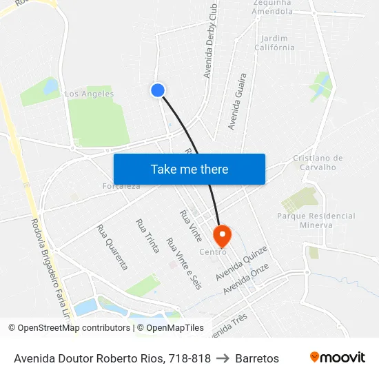 Avenida Doutor Roberto Rios, 718-818 to Barretos map