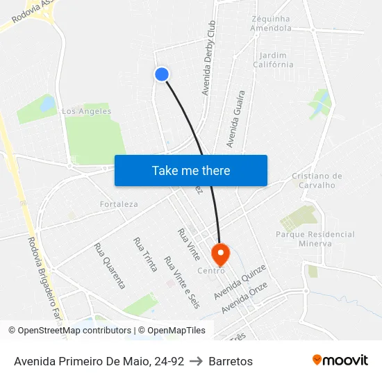 Avenida Primeiro De Maio, 24-92 to Barretos map