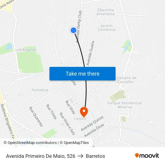 Avenida Primeiro De Maio, 526 to Barretos map