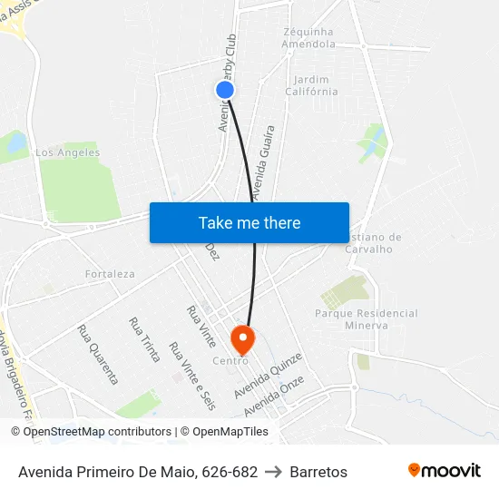 Avenida Primeiro De Maio, 626-682 to Barretos map