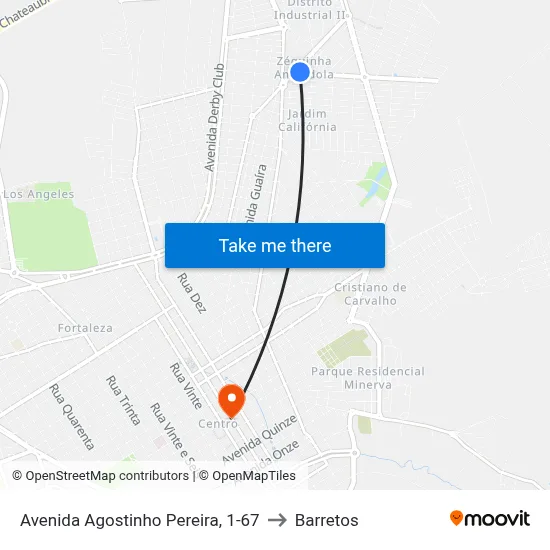 Avenida Agostinho Pereira, 1-67 to Barretos map