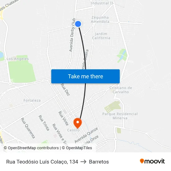 Rua Teodósio Luís Colaço, 134 to Barretos map