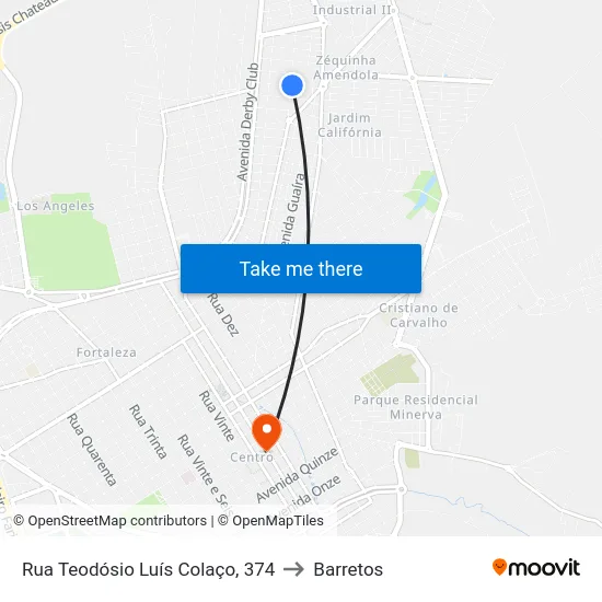 Rua Teodósio Luís Colaço, 374 to Barretos map