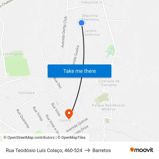Rua Teodósio Luís Colaço, 460-524 to Barretos map