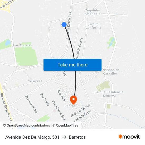 Avenida Dez De Março, 581 to Barretos map