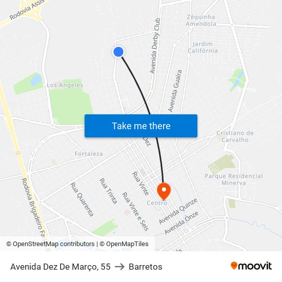 Avenida Dez De Março, 55 to Barretos map