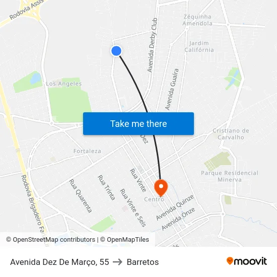 Avenida Dez De Março, 55 to Barretos map