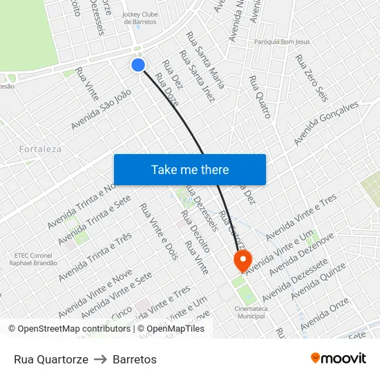 Rua Quartorze to Barretos map