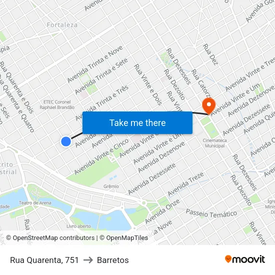 Rua Quarenta, 751 to Barretos map