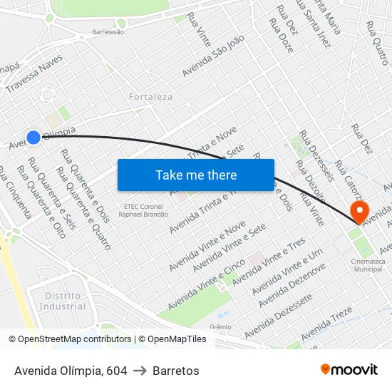 Avenida Olímpia, 604 to Barretos map