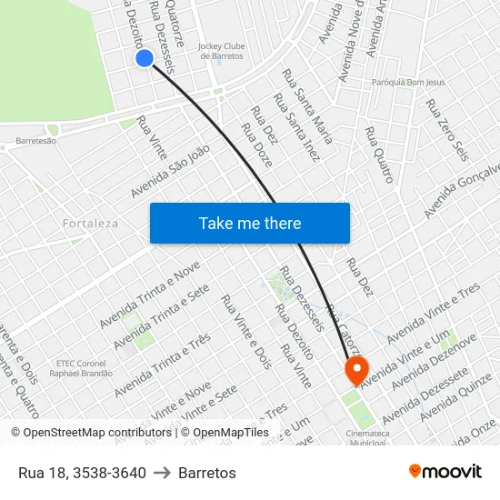 Rua 18, 3538-3640 to Barretos map