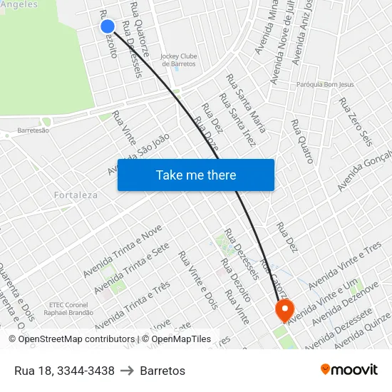 Rua 18, 3344-3438 to Barretos map