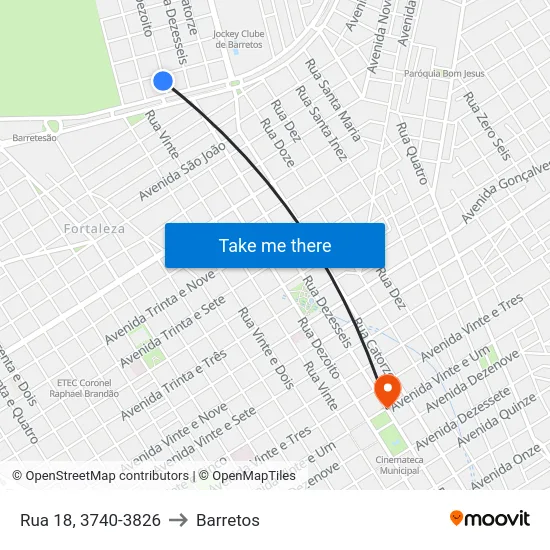 Rua 18, 3740-3826 to Barretos map