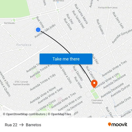 Rua 22 to Barretos map