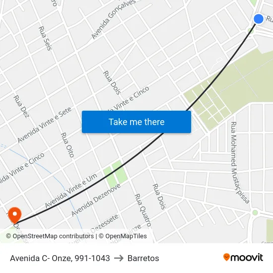 Avenida C- Onze, 991-1043 to Barretos map