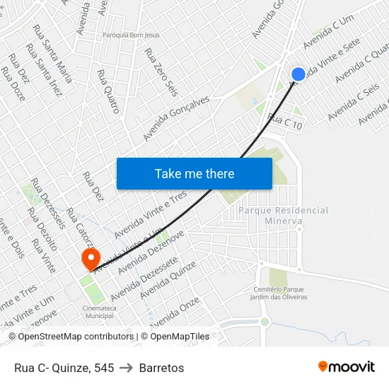 Rua C- Quinze, 545 to Barretos map