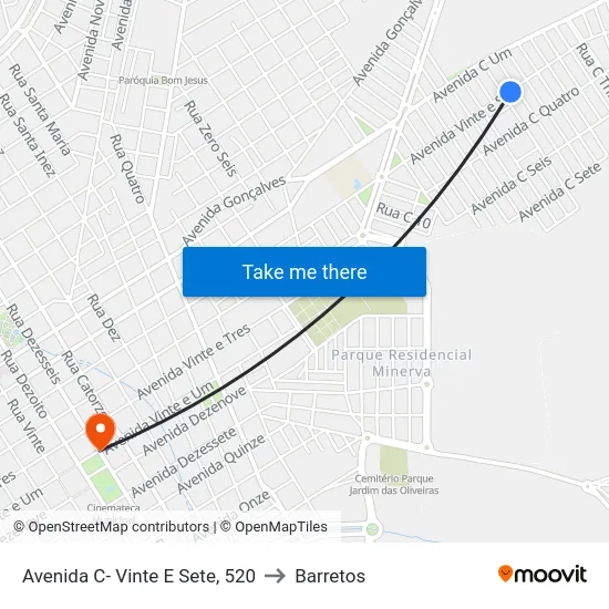 Avenida C- Vinte E Sete, 520 to Barretos map