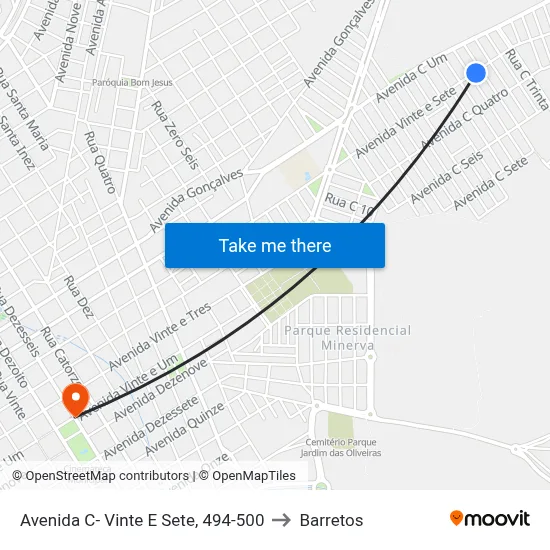Avenida C- Vinte E Sete, 494-500 to Barretos map