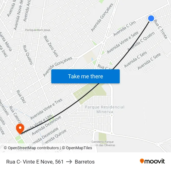 Rua C- Vinte E Nove, 561 to Barretos map