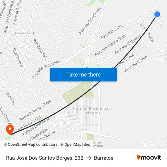 Rua José Dos Santos Borges, 232 to Barretos map