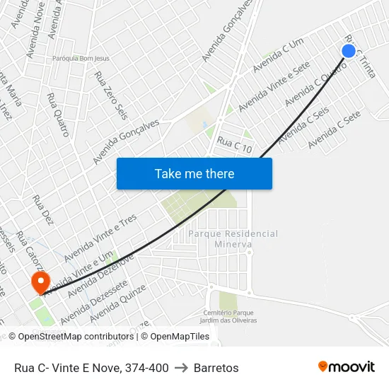 Rua C- Vinte E Nove, 374-400 to Barretos map