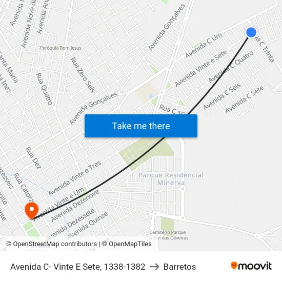 Avenida C- Vinte E Sete, 1338-1382 to Barretos map