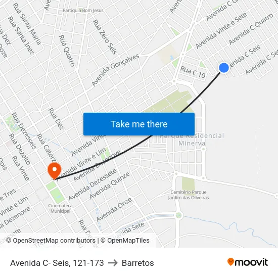 Avenida C- Seis, 121-173 to Barretos map