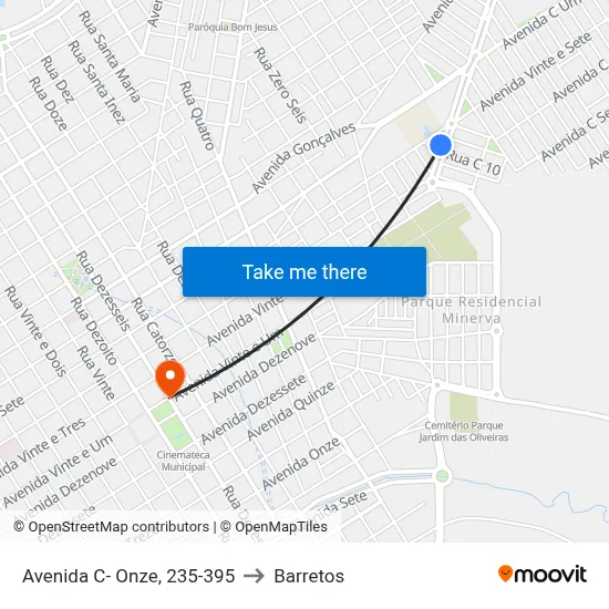 Avenida C- Onze, 235-395 to Barretos map
