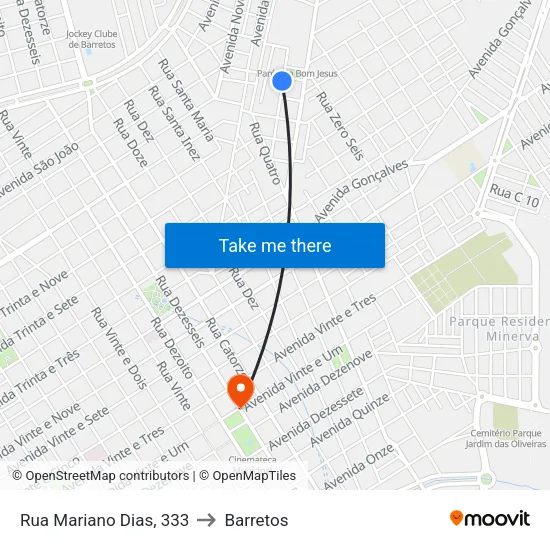 Rua Mariano Dias, 333 to Barretos map