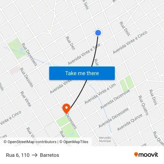 Rua 6, 110 to Barretos map