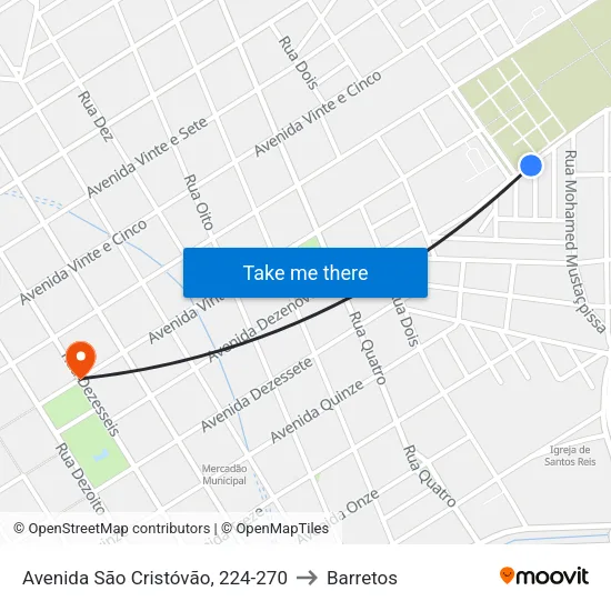 Avenida São Cristóvão, 224-270 to Barretos map