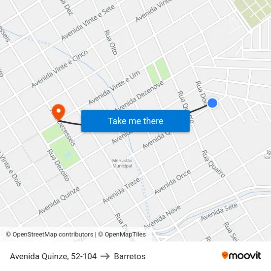 Avenida Quinze, 52-104 to Barretos map