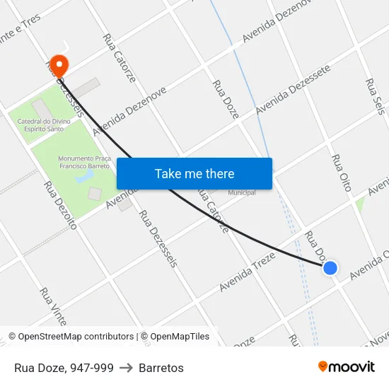 Rua Doze, 947-999 to Barretos map
