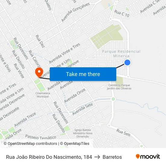 Rua João Ribeiro Do Nascimento, 184 to Barretos map
