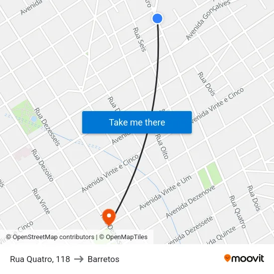 Rua Quatro, 118 to Barretos map