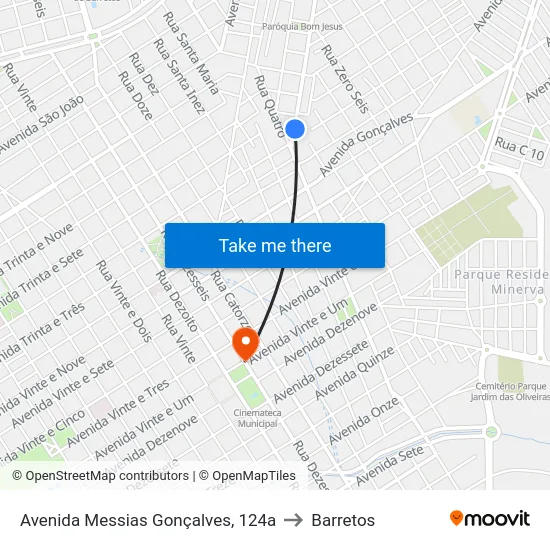 Avenida Messias Gonçalves, 124a to Barretos map