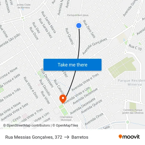 Rua Messias Gonçalves, 372 to Barretos map