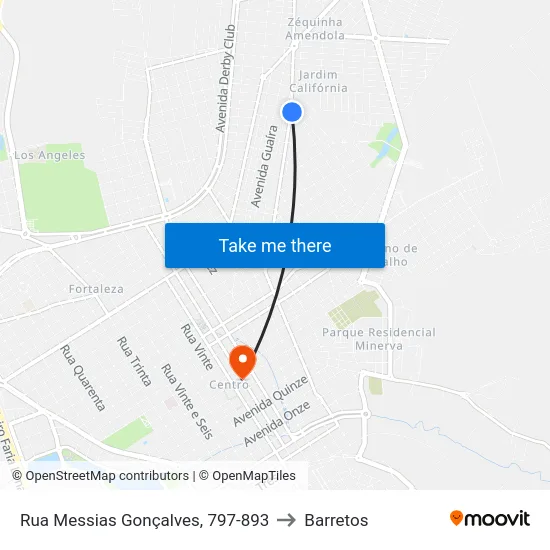 Rua Messias Gonçalves, 797-893 to Barretos map