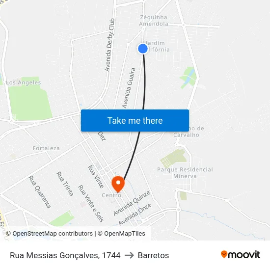 Rua Messias Gonçalves, 1744 to Barretos map