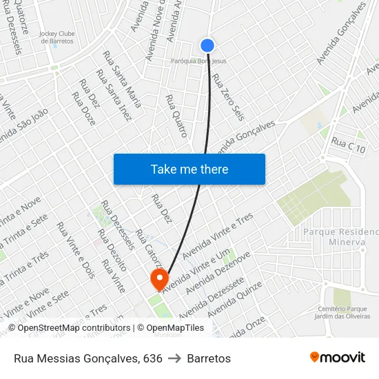 Rua Messias Gonçalves, 636 to Barretos map