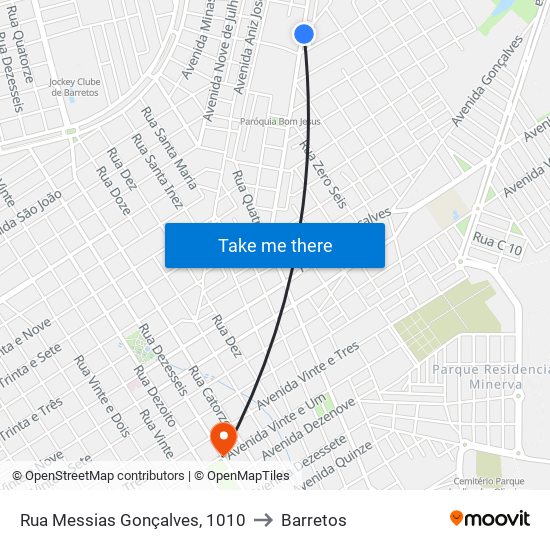 Rua Messias Gonçalves, 1010 to Barretos map