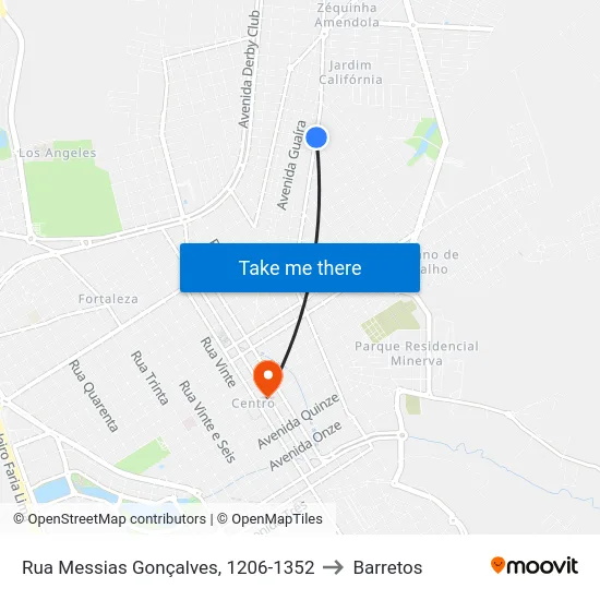 Rua Messias Gonçalves, 1206-1352 to Barretos map