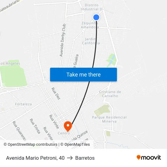 Avenida Mario Petroni, 40 to Barretos map