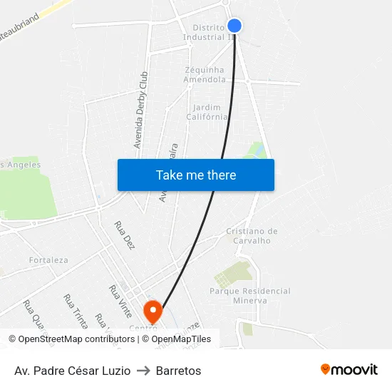 Av. Padre César Luzio to Barretos map