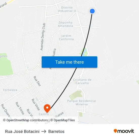 Rua José Botacini to Barretos map